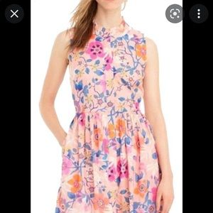 J. Crew Pink Liberty Print Ruffle Neck Mid Length Dress